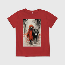 Футболка хлопковая детская Красная шапочка с волком, цвет: красный