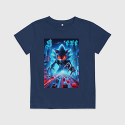 Футболка хлопковая детская Hedgehog in neon metropolis - ai art, цвет: тёмно-синий