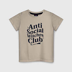 Футболка хлопковая детская Anti social witches club, цвет: миндальный