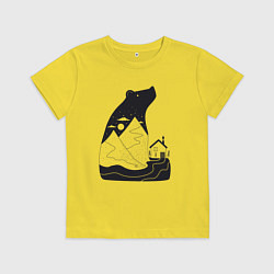 Футболка хлопковая детская Горы и медведь, цвет: желтый