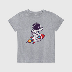 Футболка хлопковая детская Космонавт летит на ракете, цвет: меланж