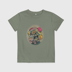 Футболка хлопковая детская Очки на черепе, цвет: авокадо