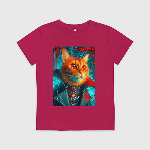 Детская футболка Рыжий кот вампир - нейроарт / Маджента – фото 1
