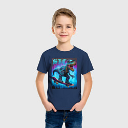 Футболка хлопковая детская Dude tyrannosaur on a skateboard - ai art, цвет: тёмно-синий — фото 2