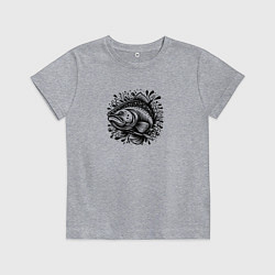 Футболка хлопковая детская Татуировка лосось в брызгах воды, цвет: меланж