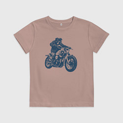 Футболка хлопковая детская Ротвейлер байкер на мотоцикле чоппере, цвет: пыльно-розовый