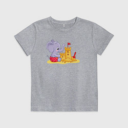 Футболка хлопковая детская Слонёнок строит замок из песка, цвет: меланж
