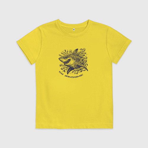 Детская футболка Ухмыляющаяся акула в волнах / Желтый – фото 1