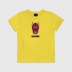 Футболка хлопковая детская Череп геймера красный, цвет: желтый