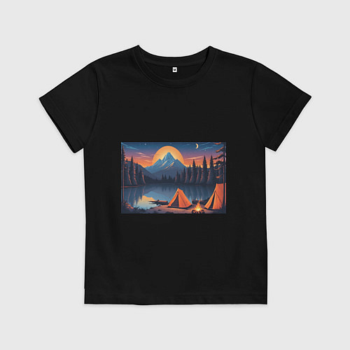 Детская футболка Палатка на берегу озера / Черный – фото 1