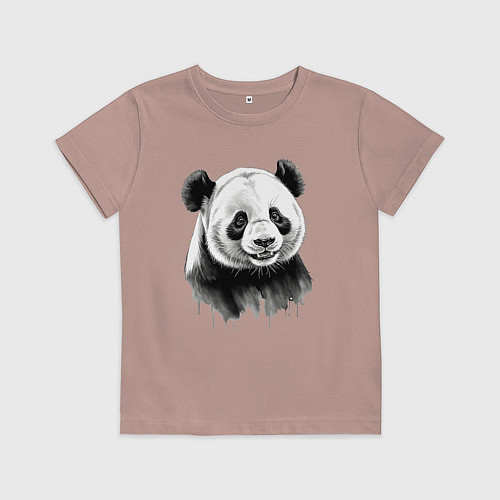 Детская футболка Панда портрет черно белый / Пыльно-розовый – фото 1