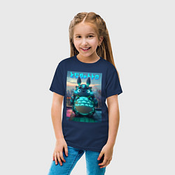 Футболка хлопковая детская Cyber Totoro - neon glow fantasy, цвет: тёмно-синий — фото 2