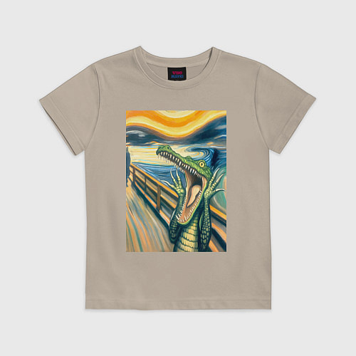 Детская футболка Крокодил кричит на картине Эдварда Мунка - мем иск / Миндальный – фото 1