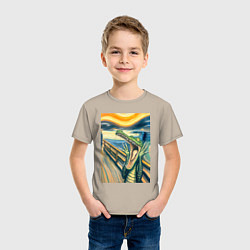 Футболка хлопковая детская Крокодил кричит на картине Эдварда Мунка - мем иск, цвет: миндальный — фото 2