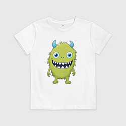 Футболка хлопковая детская Смешной зеленый монстрик, цвет: белый