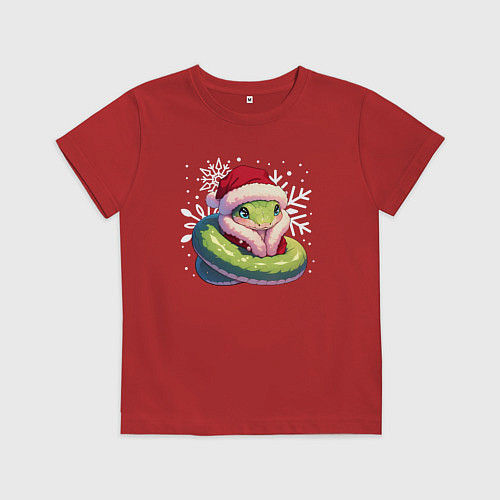 Детская футболка Маленькая зелёная змейка / Красный – фото 1