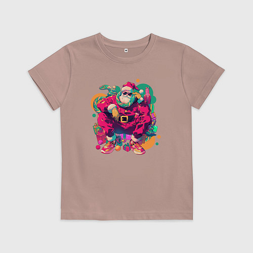 Детская футболка Клёвый Дед Мороз / Пыльно-розовый – фото 1