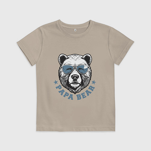 Детская футболка Папа медведь в очках / Миндальный – фото 1