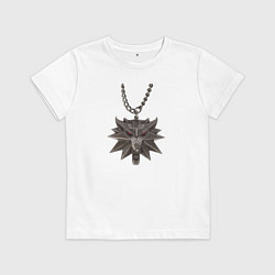 Футболка хлопковая детская Ведьмак медальон, цвет: белый