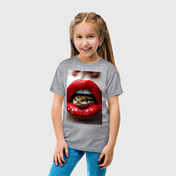 Футболка хлопковая детская Символ нового года 2025 змея в губах, цвет: меланж — фото 2