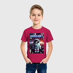 Футболка хлопковая детская Брюнетка в космосе - Майнкрафт фантазия, цвет: маджента — фото 2