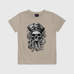 Футболка хлопковая детская Octopus skull, цвет: миндальный