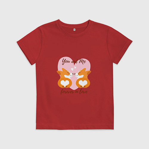 Детская футболка Влюблённые корги / Красный – фото 1