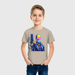 Футболка хлопковая детская Гомер Симпсон с пистолетом - киберпанк, цвет: миндальный — фото 2