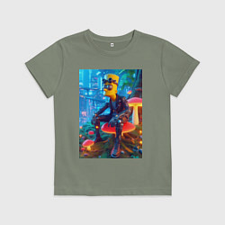 Футболка хлопковая детская Барт Симпсон сидит на сказочном грибе - нейроарт ф, цвет: авокадо