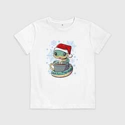 Футболка хлопковая детская Змейка с кофе, цвет: белый