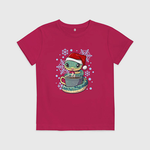 Детская футболка Змейка с кофе / Маджента – фото 1