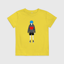 Футболка хлопковая детская Мальчик аниме с сердцем, цвет: желтый