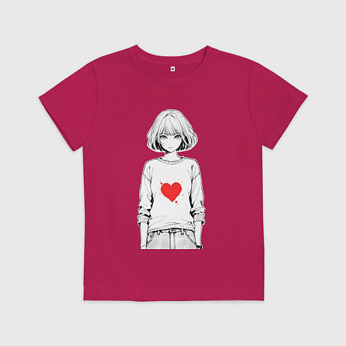 Детская футболка Девочка аниме сердце / Маджента – фото 1