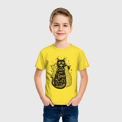 Футболка хлопковая детская Keep calm and love cats, цвет: желтый — фото 2