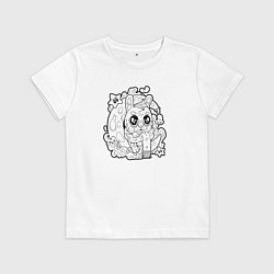 Футболка хлопковая детская Зайчик на луне, цвет: белый