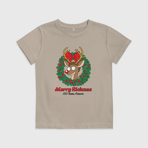 Детская футболка Морти новогодний олень Merry Rickmas / Миндальный – фото 1