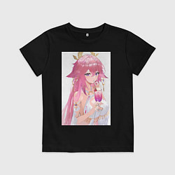 Футболка хлопковая детская Genshin Impact Яэ Мико, цвет: черный