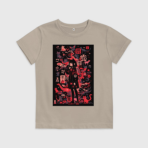 Детская футболка Девушка кошка / Миндальный – фото 1