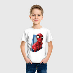 Футболка хлопковая детская Человек-паук и город, цвет: белый — фото 2