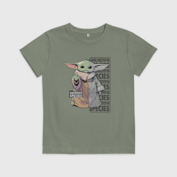 Футболка хлопковая детская Unknown specis - Baby Yoda, цвет: авокадо