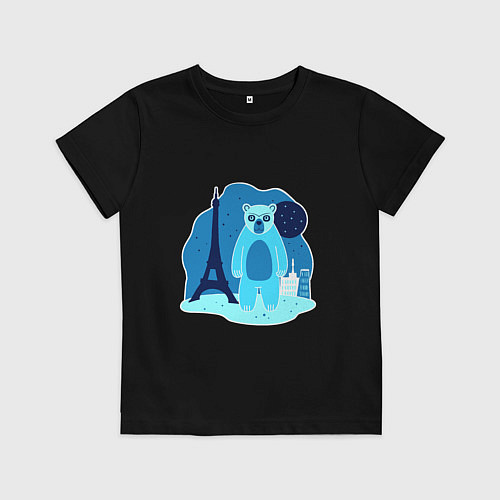 Детская футболка Медведь в Париже / Черный – фото 1