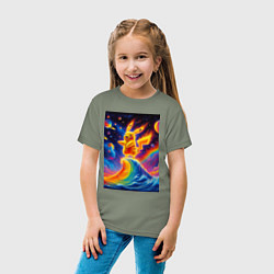 Футболка хлопковая детская Огненный Пикачу на волне - нейроарт фантазия, цвет: авокадо — фото 2
