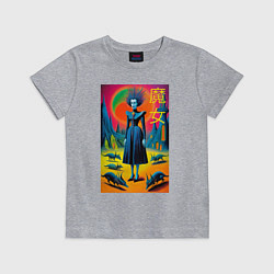 Футболка хлопковая детская Портрет ведьмы со зверушками - готика, цвет: меланж