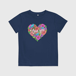 Футболка хлопковая детская Love flowers, цвет: тёмно-синий