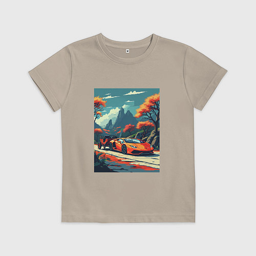 Детская футболка Одинокая ламборгини / Миндальный – фото 1