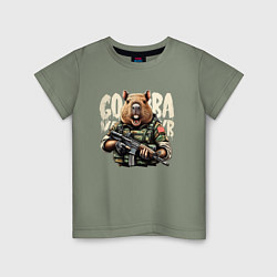 Футболка хлопковая детская Cool capybara - military style, цвет: авокадо