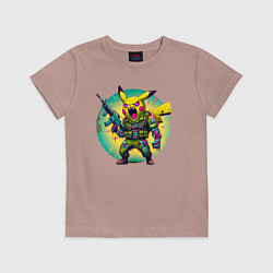Футболка хлопковая детская Cool Pikachu - special forces, цвет: пыльно-розовый