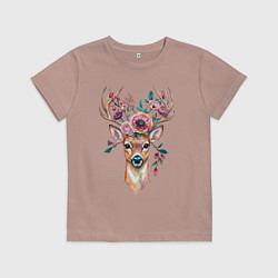Футболка хлопковая детская Лесной олень арт, цвет: пыльно-розовый