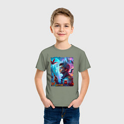 Футболка хлопковая детская Гарри Поттер с волшебной палочкой - нейроарт фанта, цвет: авокадо — фото 2