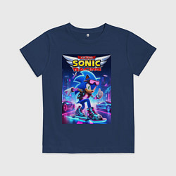 Футболка хлопковая детская Sonic racing team - hedgehog on a board, цвет: тёмно-синий
